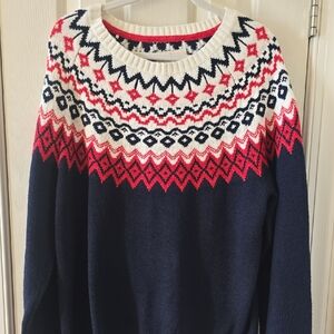 ST. JOHN'S BAY WOMEN'S BLUE, RED & WHITE PULLOVER CREWNECK WINTER SWEATER LARGE